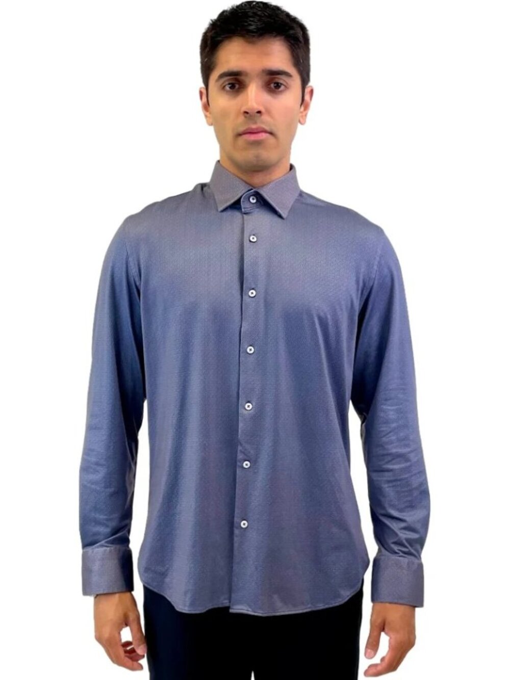 Luchiano Visconti Navy Geo Print 4 Way Stretch Long Sleeve Shirt